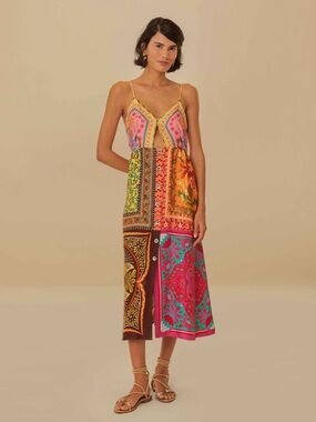 FARM Rio Multicolor Mixed Scarves Lenzing™ Ecovero™ Viscose Midi Dress Size S